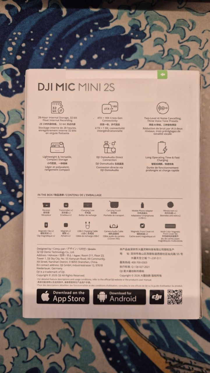 DJI Mic Mini 2S 패키지 박스 후면 스펙